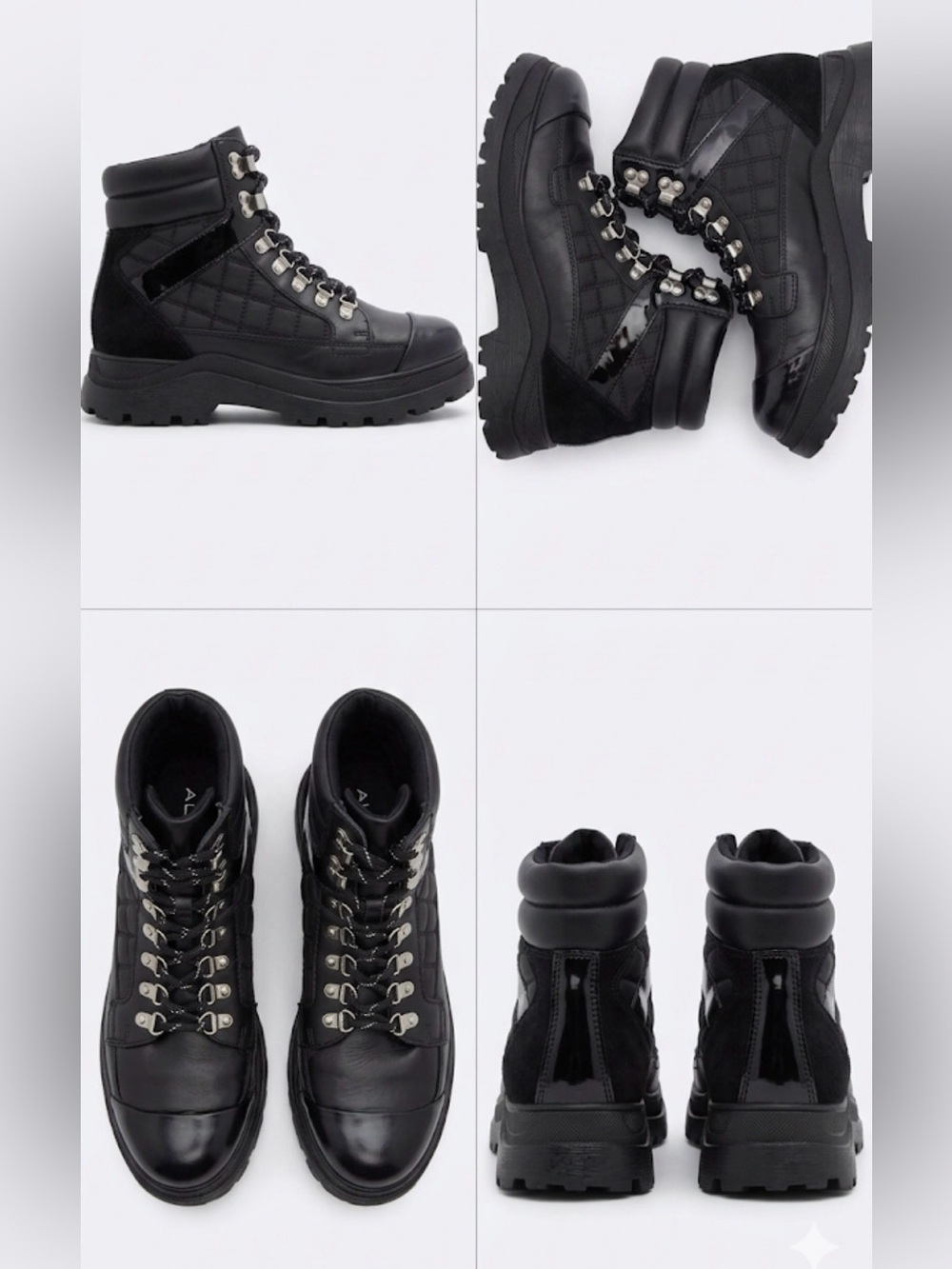 Quilted Black Combat Boots with Metal Hardware